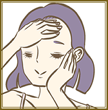 額、両頬、鼻、あごの５カ所にのせ、指のお腹を使い顔全体にのばす