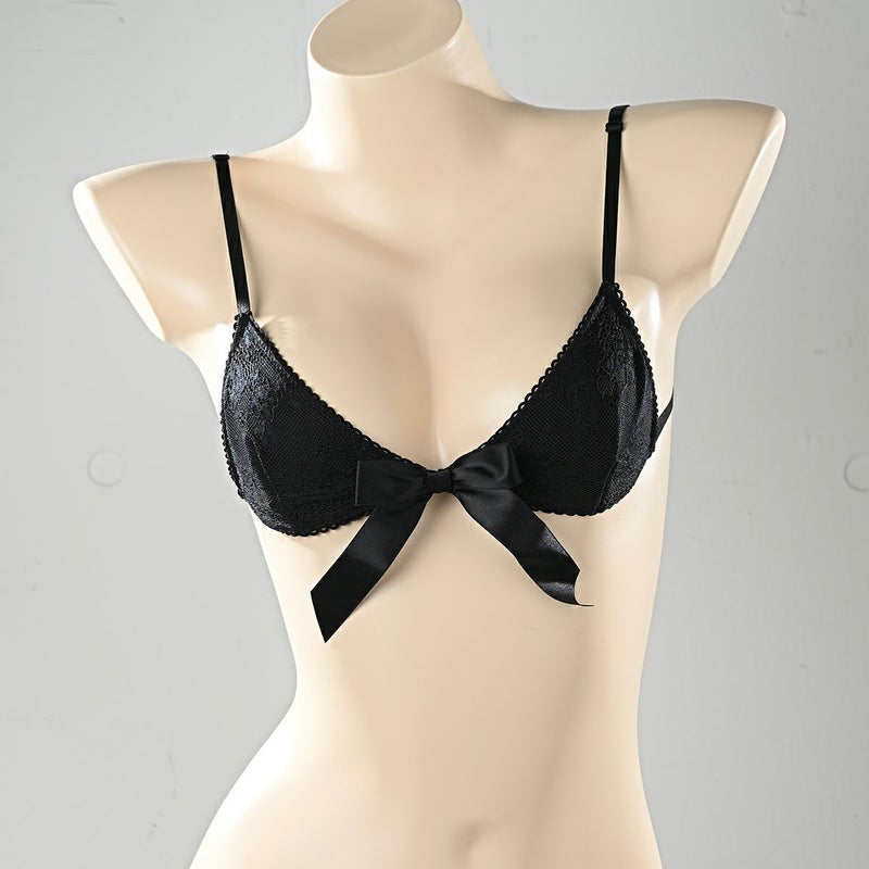 ドルチェシリーズノンワイヤーレースリボンブラ〈黒〉