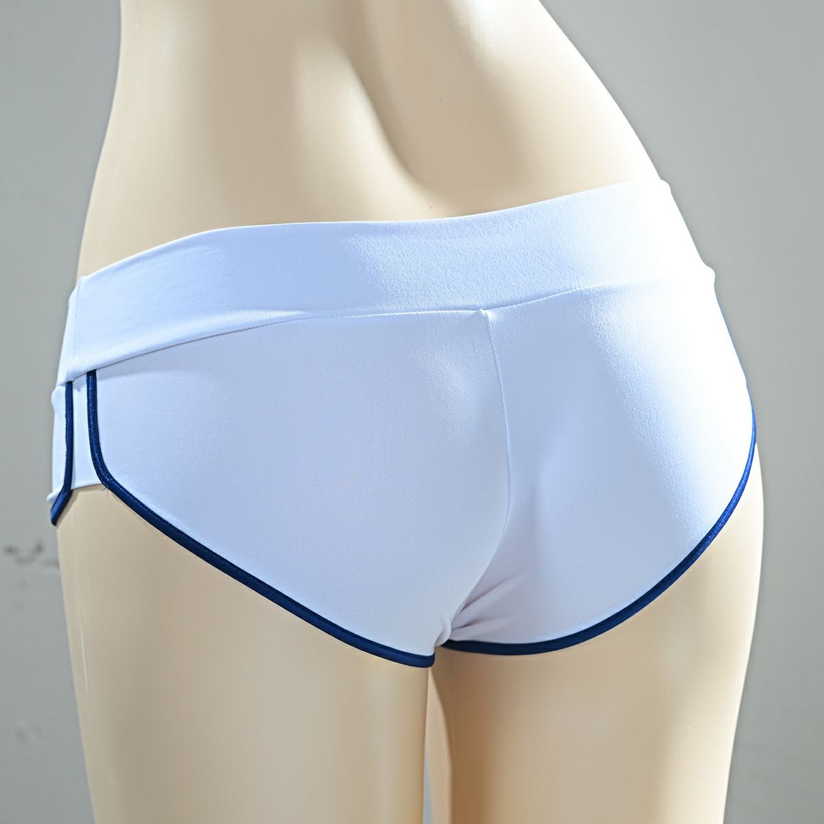 光沢 超ローライズ ラインホットパンツ〈白×ネイビーライン〉