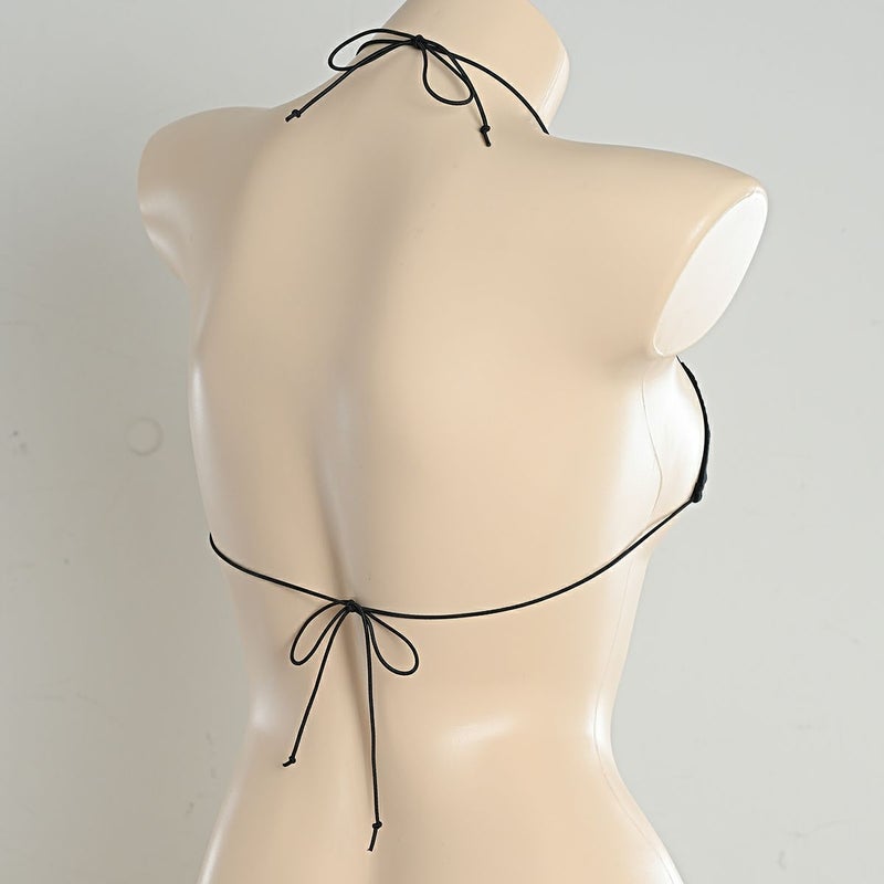 グラビアのマイクロ三角ブラ コットン素材〈黒〉