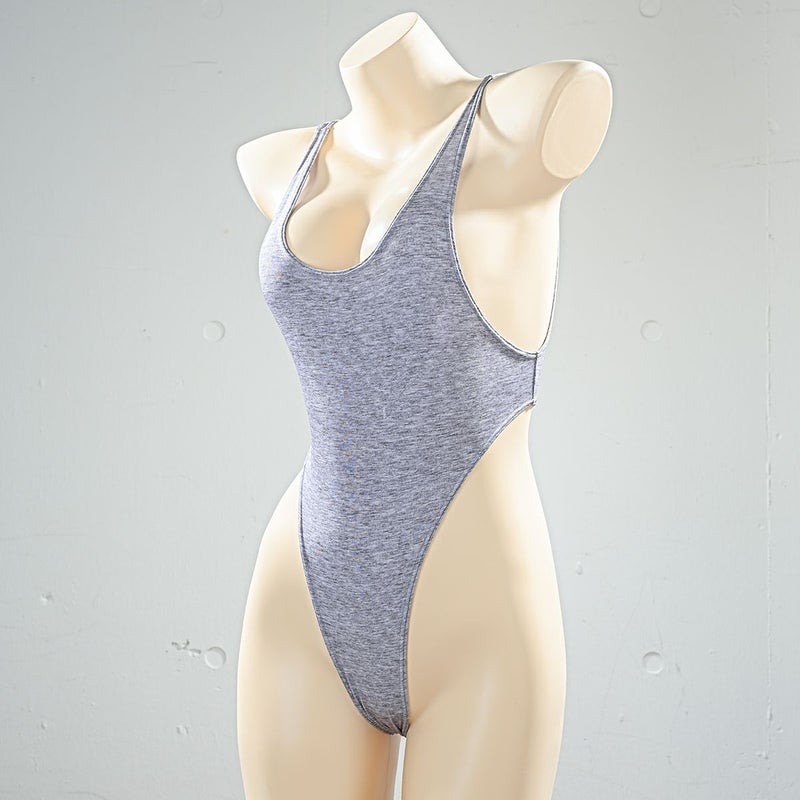 グラビアの超ハイレグTバック水着（裏地付き）すべすべ素材〈グレー〉