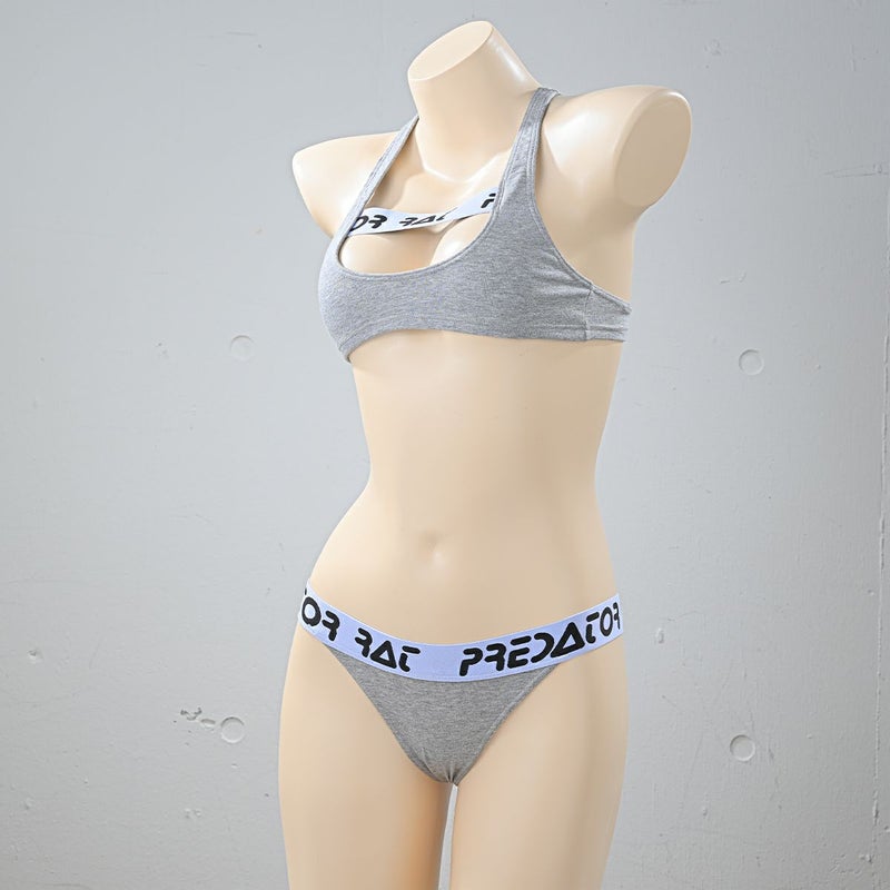 プレデターラットスタイルロゴ半乳スポーツブラ〈グレー〉