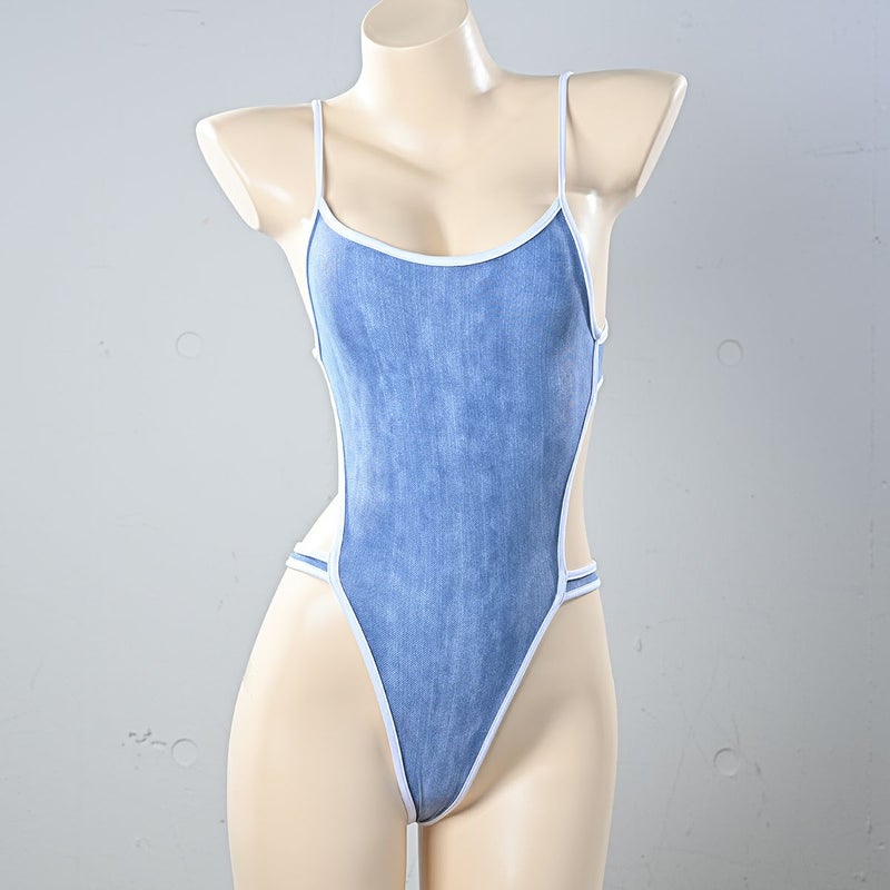 ハイレグ競泳水着Tバック〈ソフトデニム素材〉