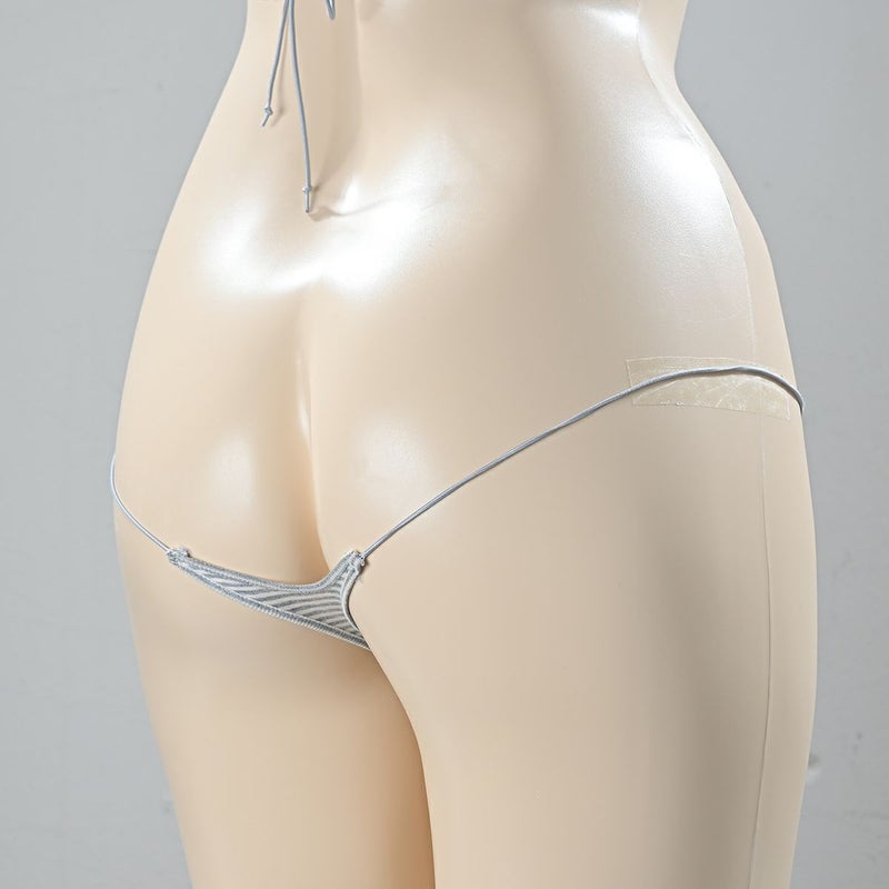 グラビアのコットンウルトラローライズハイレグTバック〈グレー縞〉